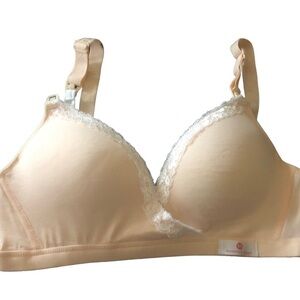 Momma’s Shop Peach Padded Lace Trim Nursing Bra Sz. M No Wire Cotton
